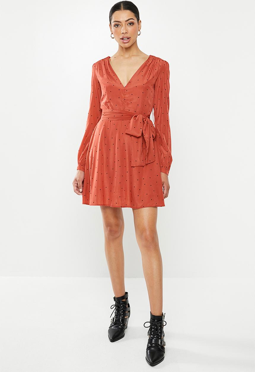 Glamorous - Mini spot dress - orange & black 