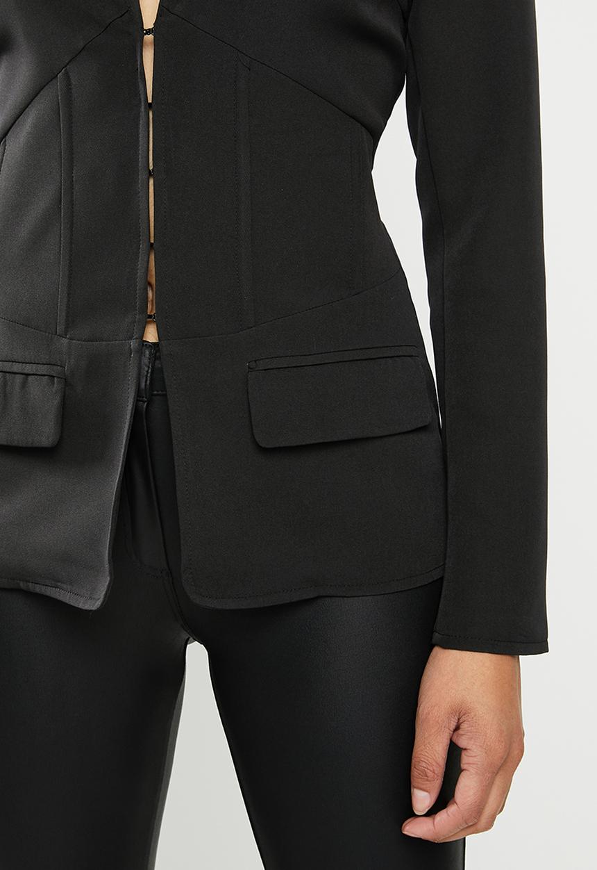 Missguided - Longline hook and eye corset front shirt - black