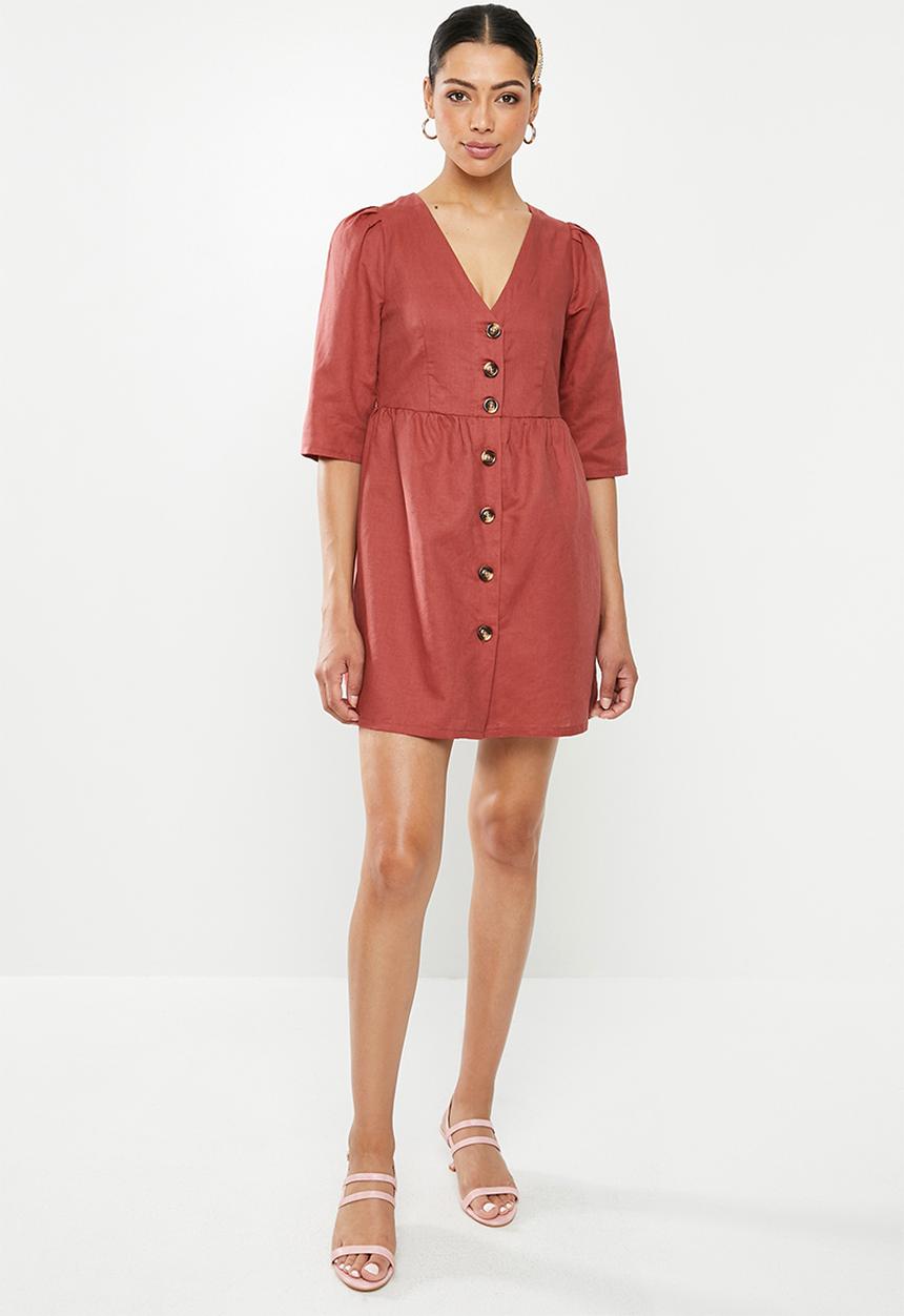 Glamorous - 3/4 sleeve button through mini - red