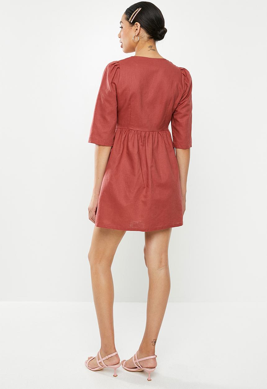 Glamorous - 3/4 sleeve button through mini - red