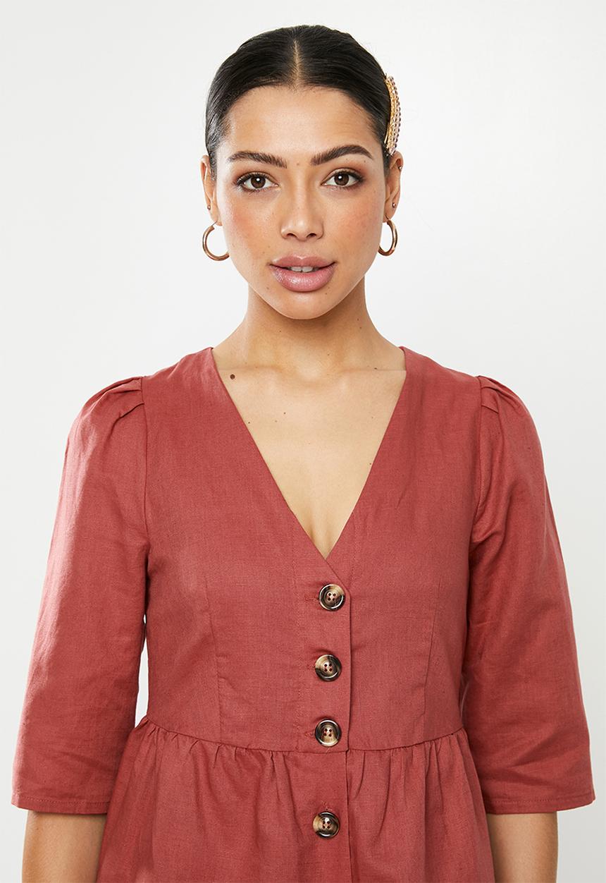 Glamorous - 3/4 sleeve button through mini - red