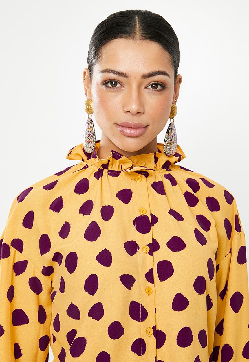 Glamorous - Purple spot blouse - yellow & purple 