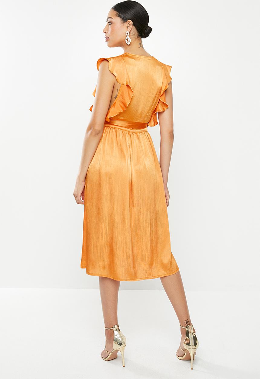 Glamorous - Crinkle satin ruffle dress - orange 