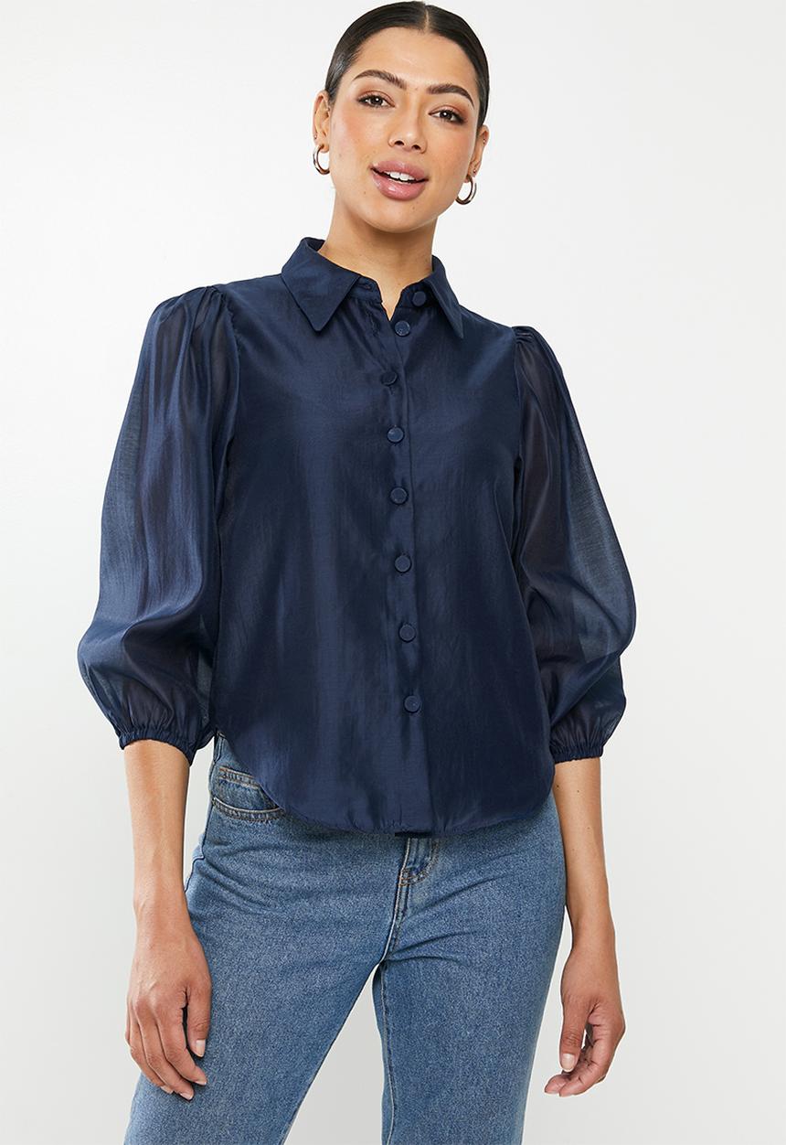 Glamorous - Organza puff sleeve - navy