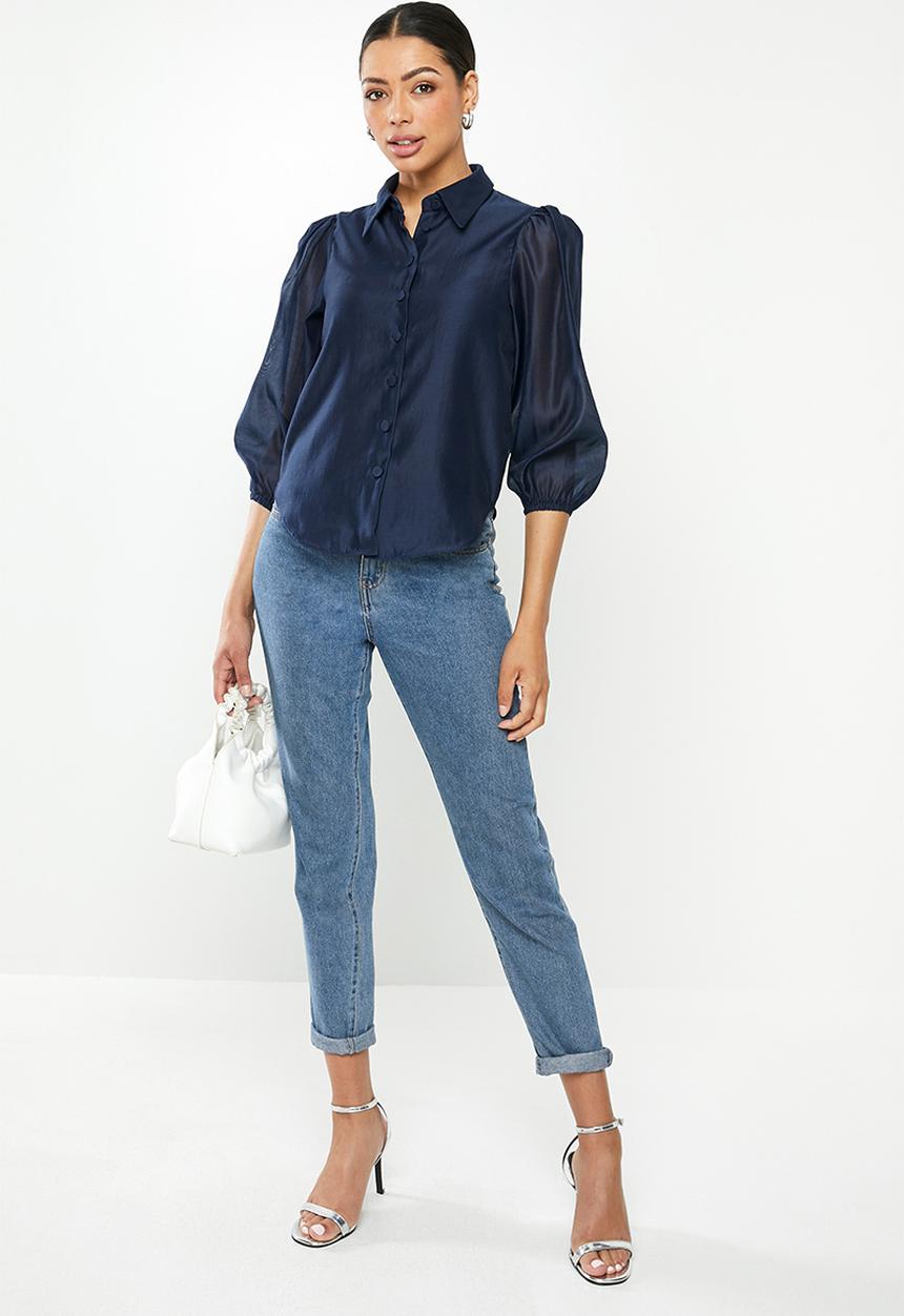 Glamorous - Organza puff sleeve - navy