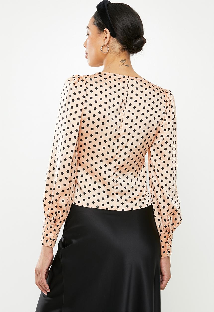 Glamorous - Vneck spot blouse - peach & black
