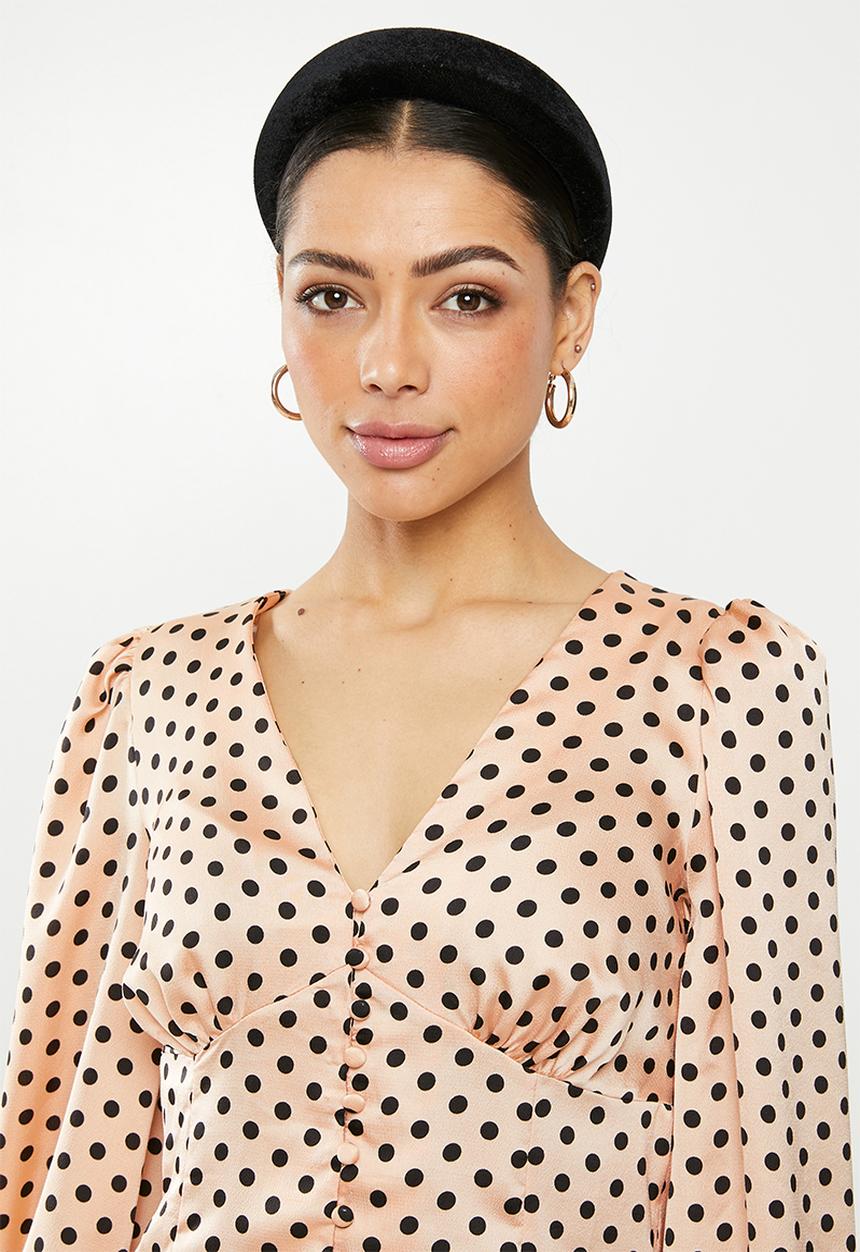 Glamorous - Vneck spot blouse - peach & black
