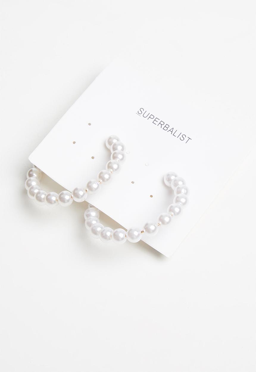 Superbalist - Faux pearl hoop earrings - cream