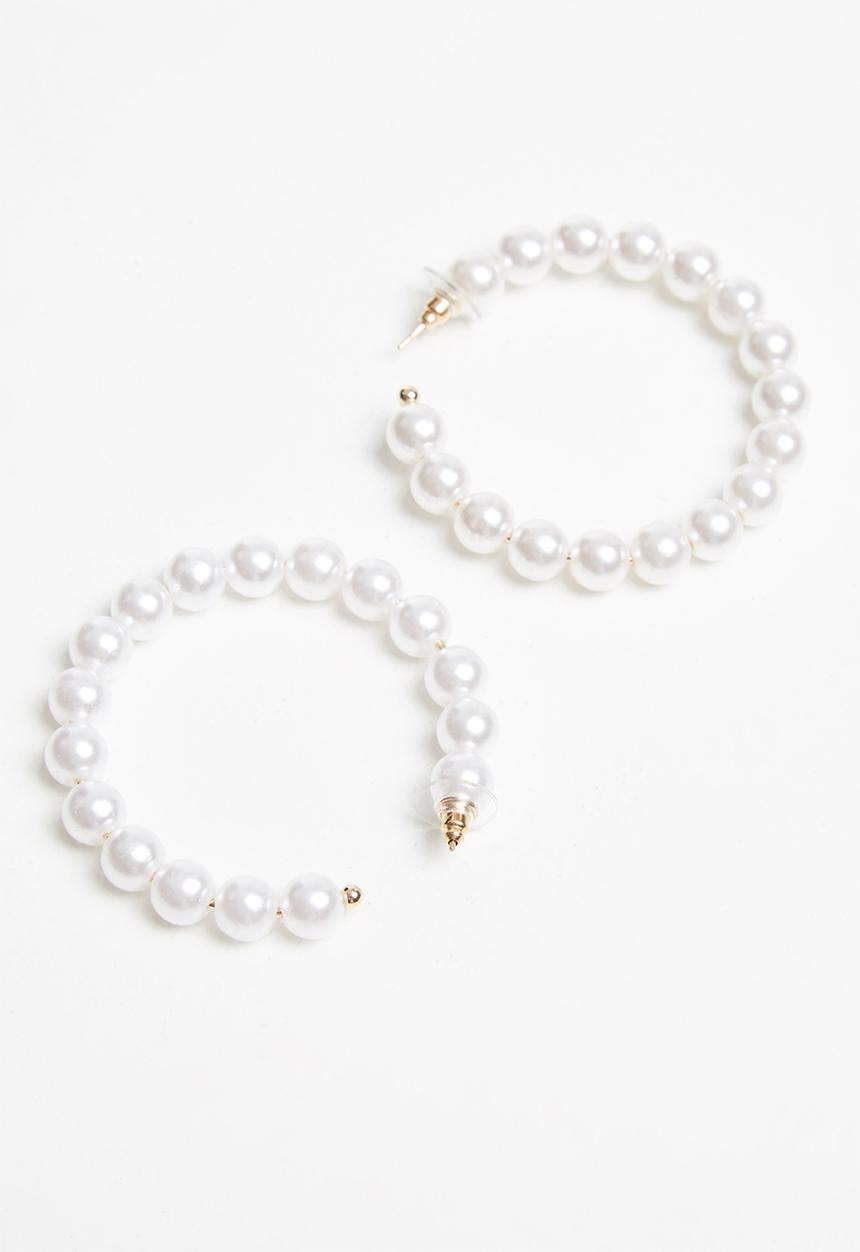 Superbalist - Faux pearl hoop earrings - cream