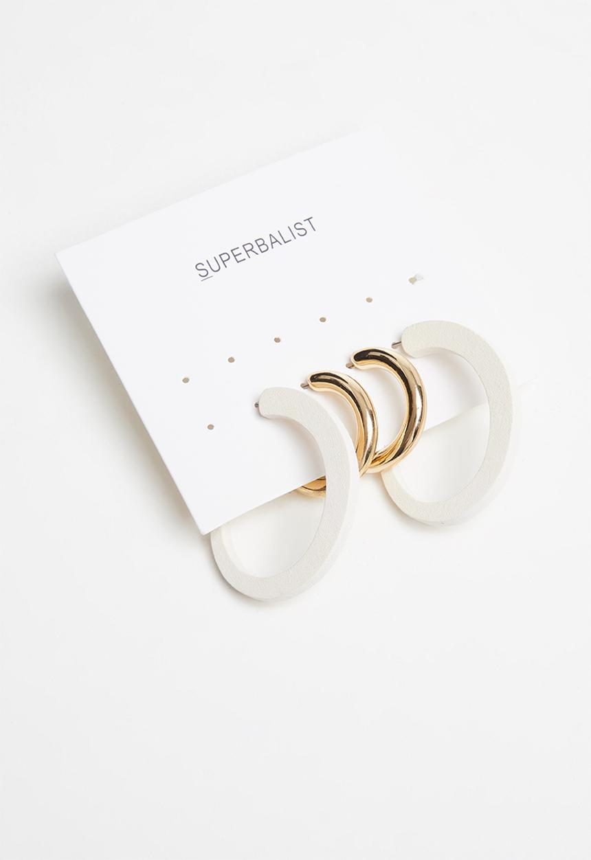 Superbalist - 2 Pack hoop earrings set - gold & white