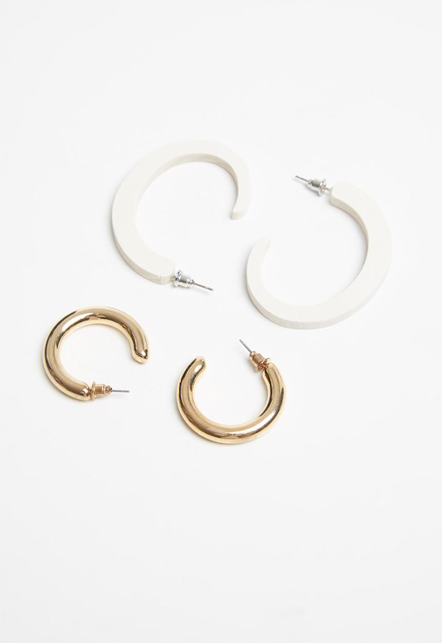 Superbalist - 2 Pack hoop earrings set - gold & white