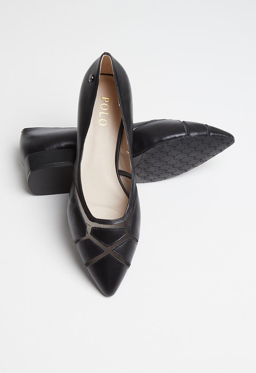 POLO - Courtney leather heeled pointy pump - black