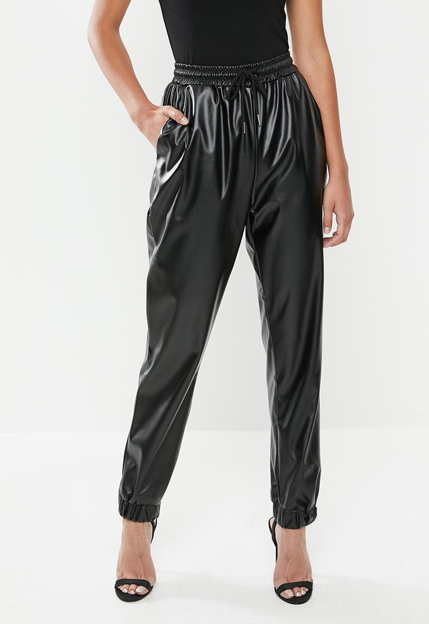 Missguided - Petite pu trackpants - black