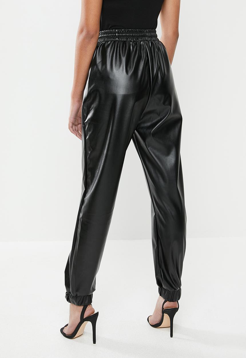 Missguided - Petite pu trackpants - black
