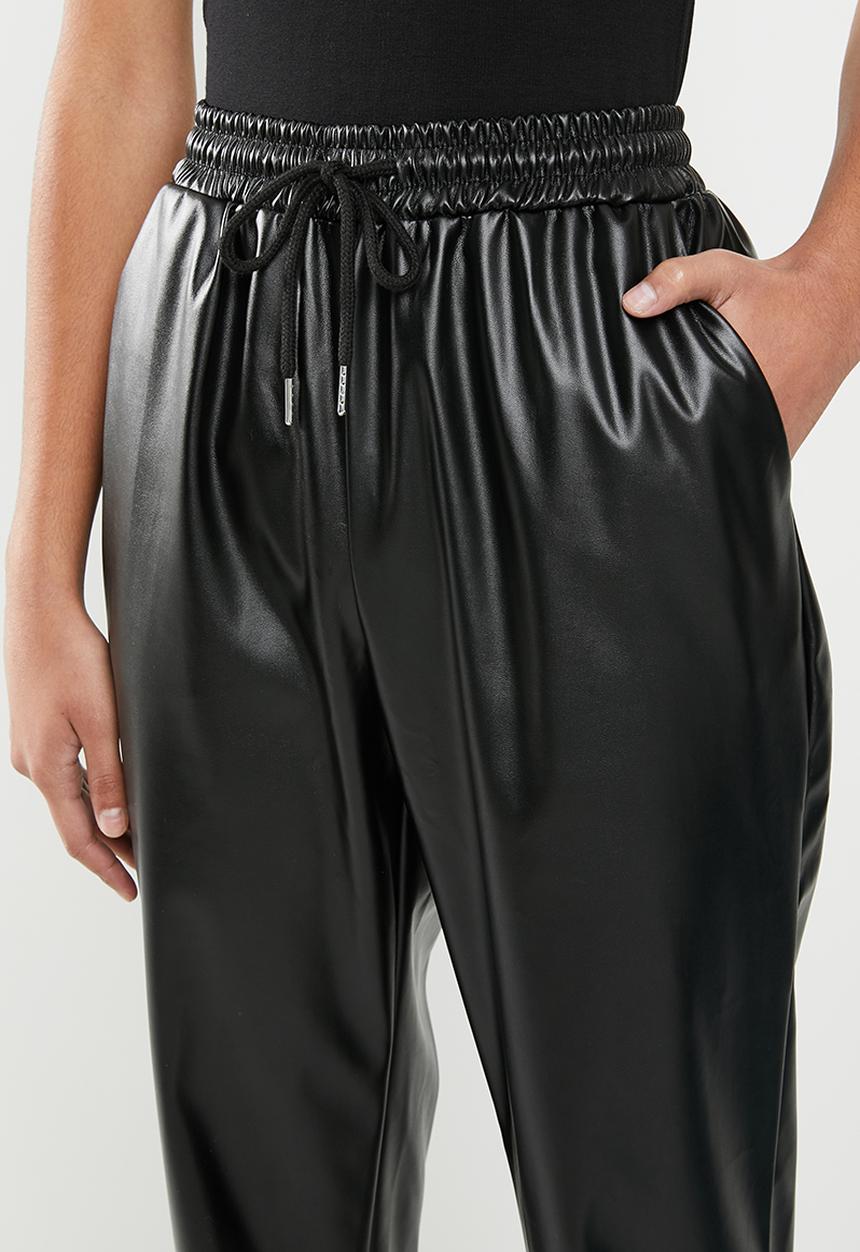 Missguided - Petite pu trackpants - black