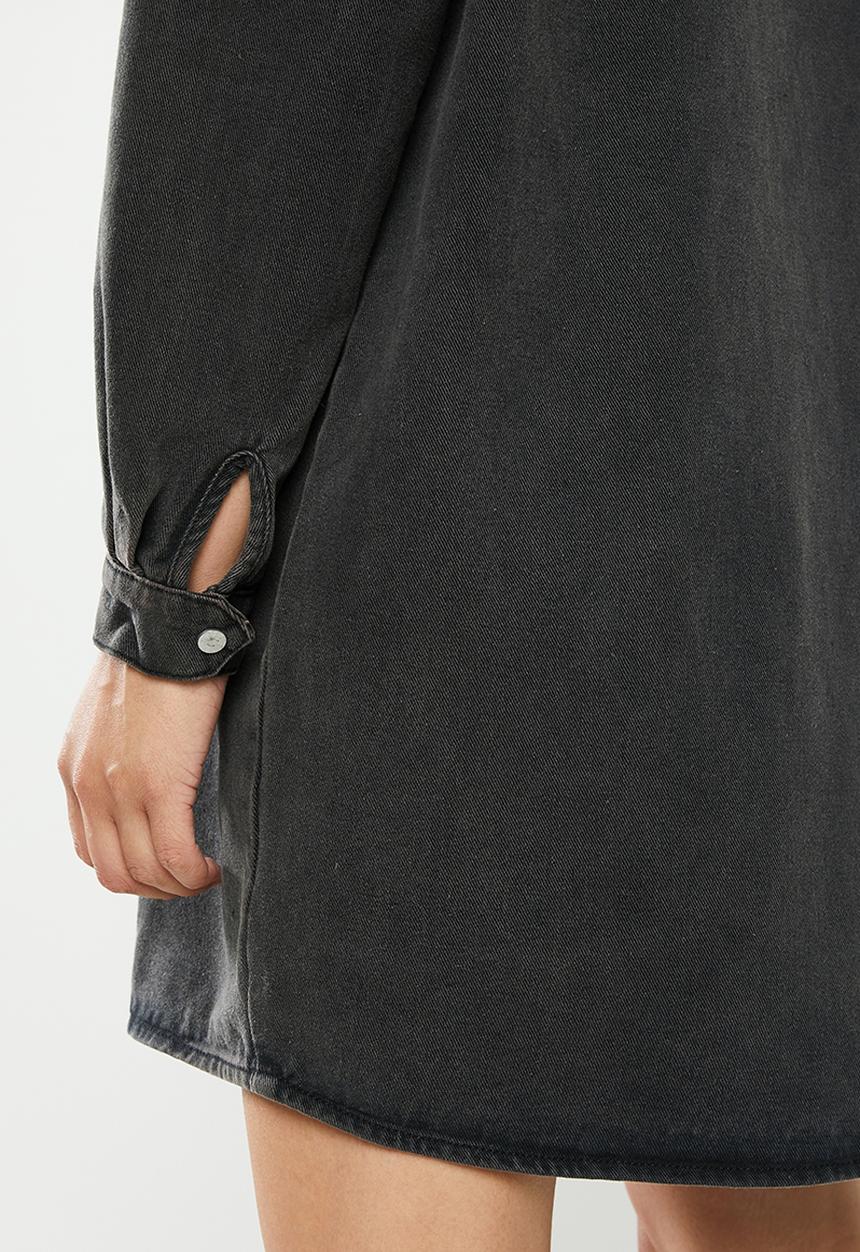 Missguided - Utility zip through denim shirt dress - black