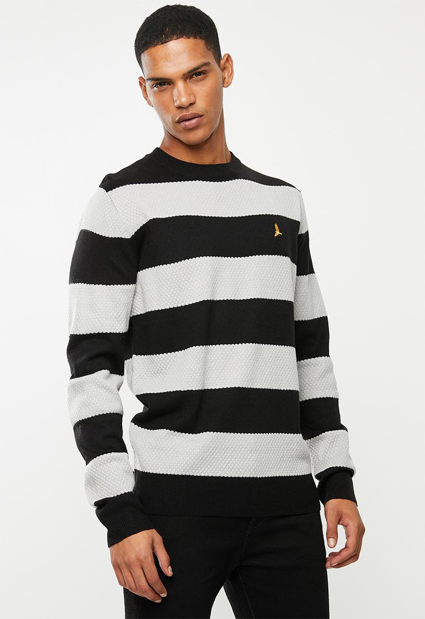 Brave Soul - Tamson stripe crew knitwear - black & grey 