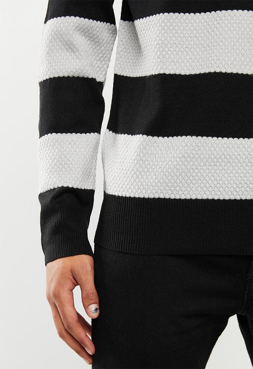 Brave Soul - Tamson stripe crew knitwear - black & grey 