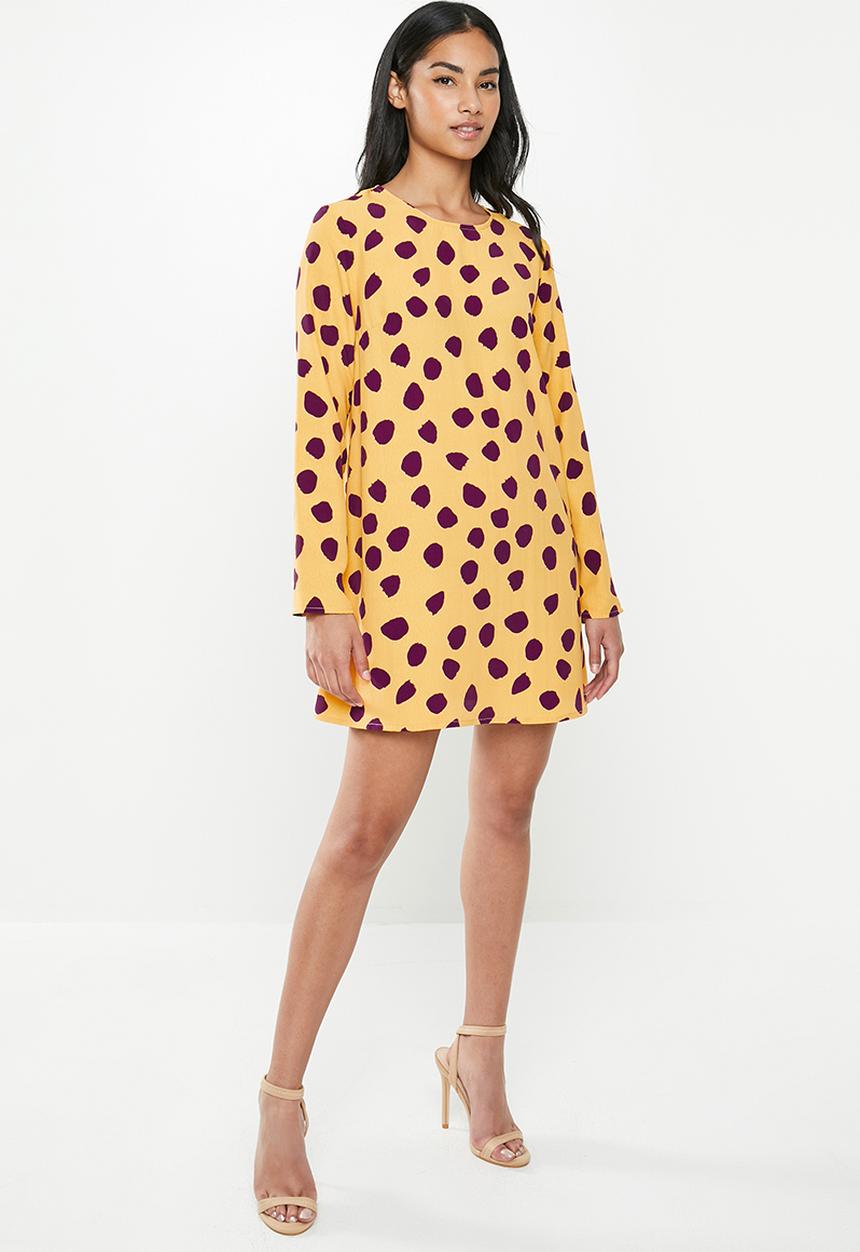 Glamorous - Petite messy spot tunic - yellow & purple 