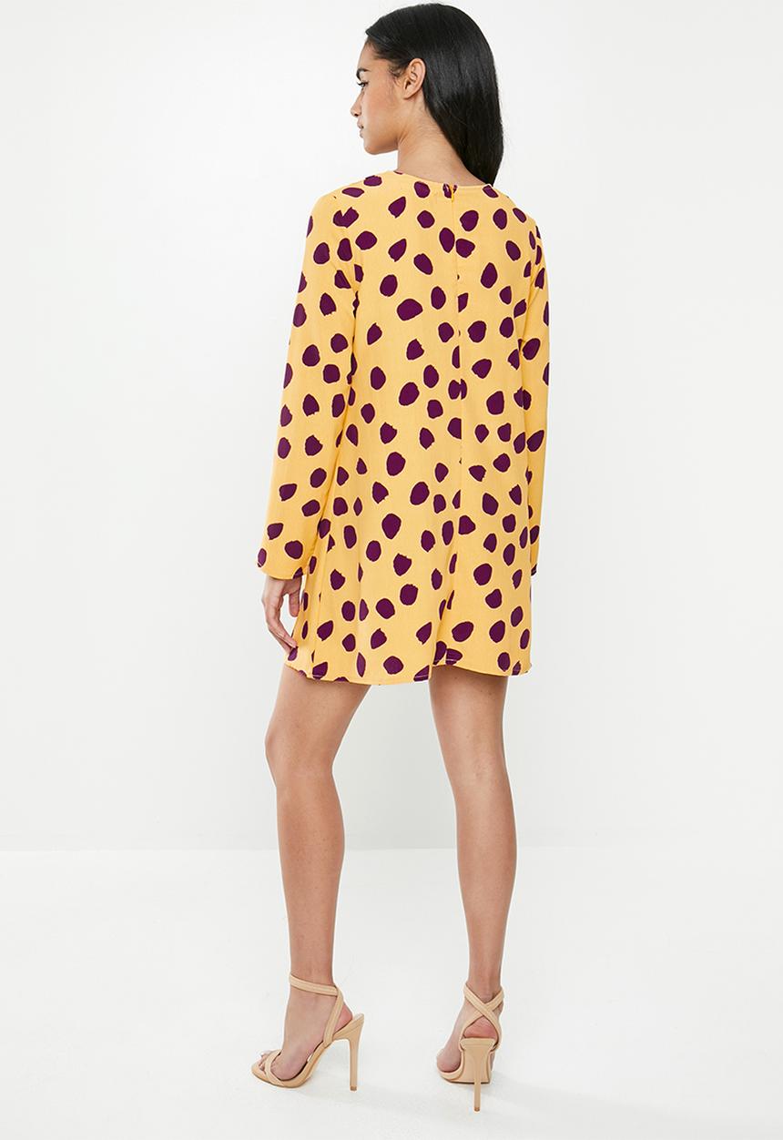 Glamorous - Petite messy spot tunic - yellow & purple 
