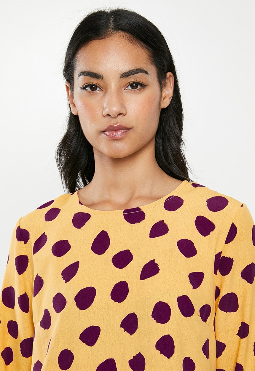 Glamorous - Petite messy spot tunic - yellow & purple 