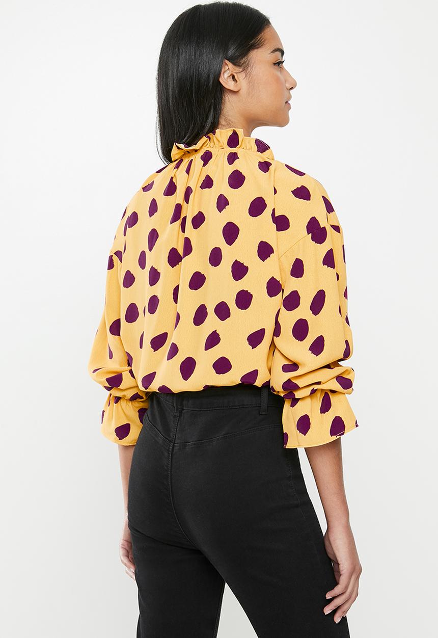 Glamorous - Petite spot blouse - yellow & purple 
