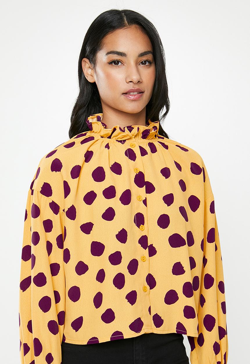 Glamorous - Petite spot blouse - yellow & purple 