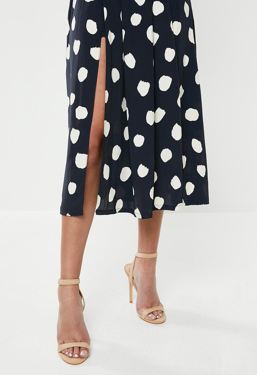 Glamorous - Petite messy spot skirt - navy & cream