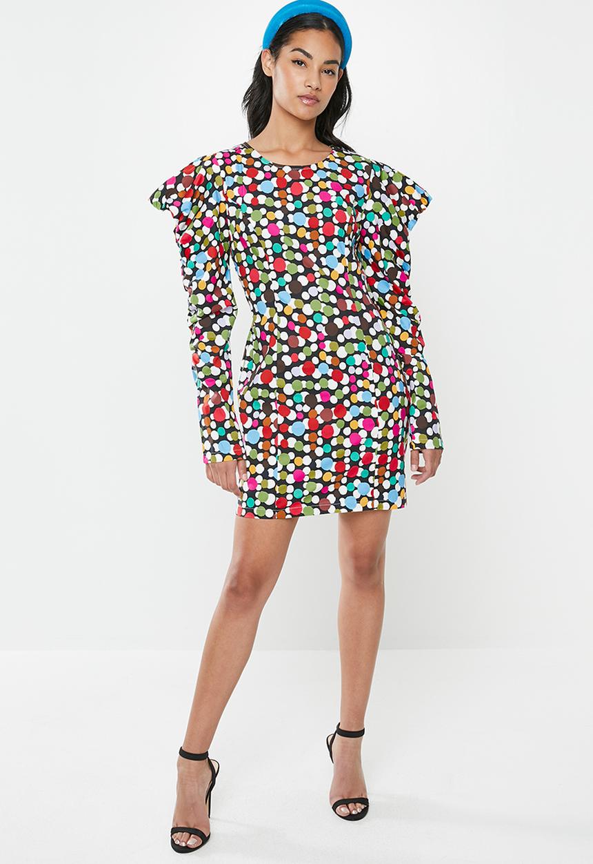 Glamorous - Petite scatter spot mini with puff sleeve - multi 
