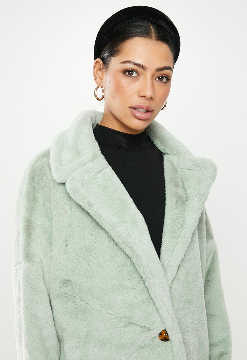 Missguided - Faux fur oversized coat - green