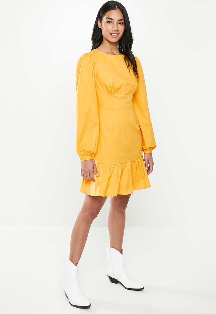Glamorous - Petite drop waist long sleeve - yellow 