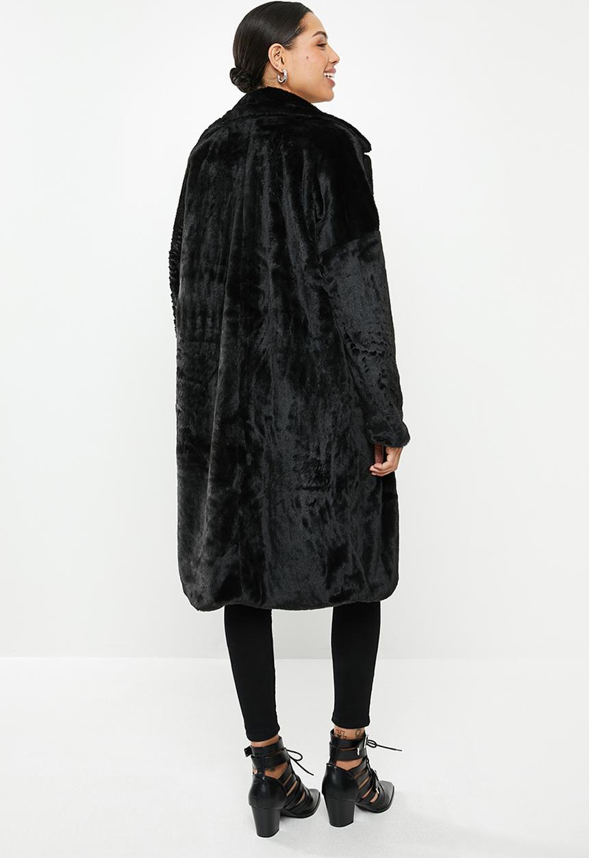 Missguided - Tortoise button faux fur crombie - black