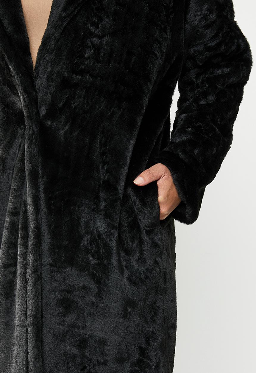 Missguided - Tortoise button faux fur crombie - black