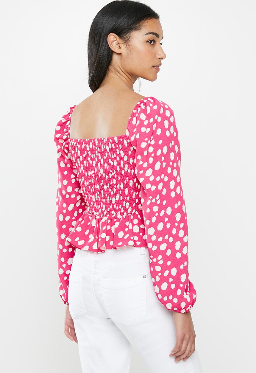 Glamorous - Petite square neck blouse - pink & white 