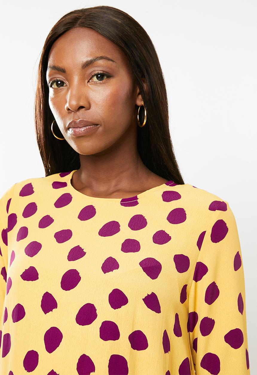 Glamorous - Maternity messy spot tunic - yellow & purple 