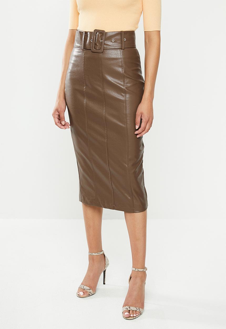 Glamorous - Brown pu 3/4 skirt - brown