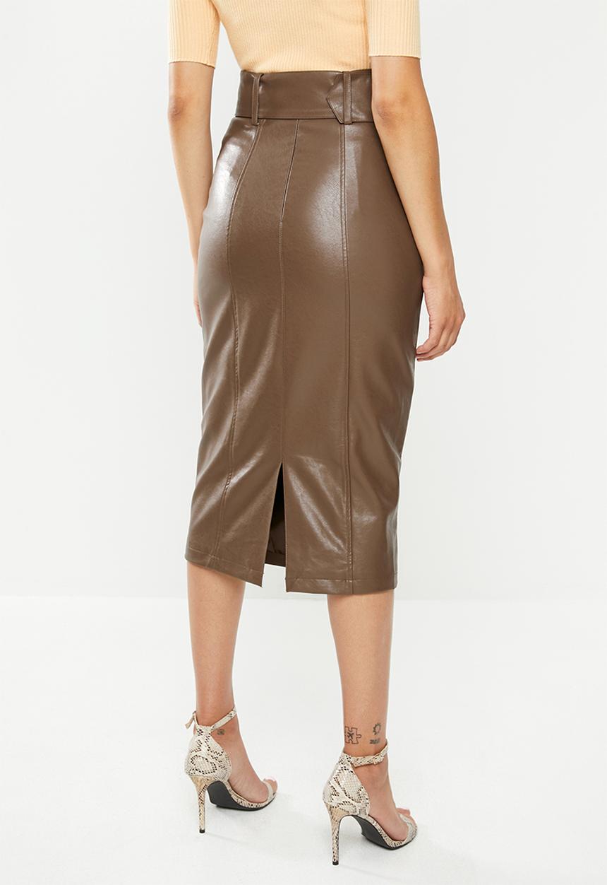 Glamorous - Brown pu 3/4 skirt - brown