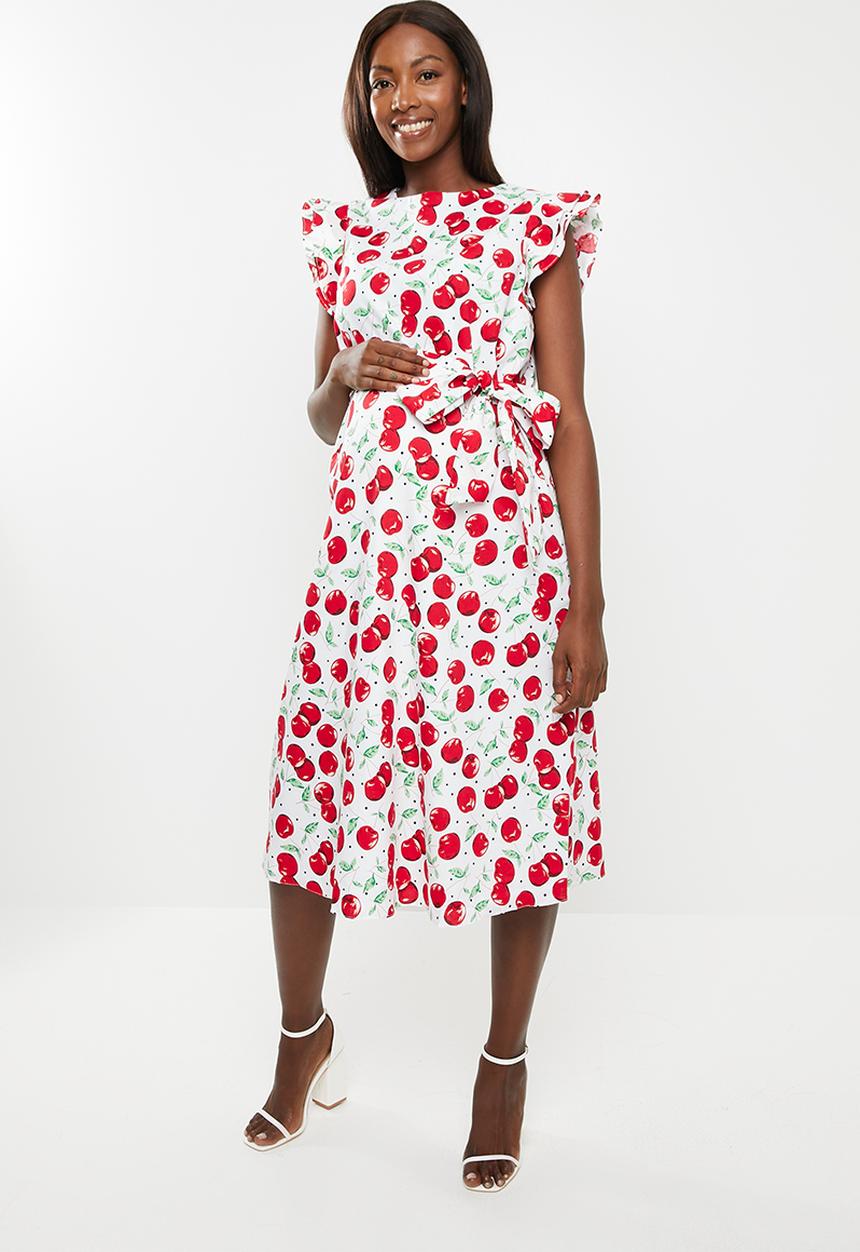 Glamorous - Maternity cherry tie waist dress - multi