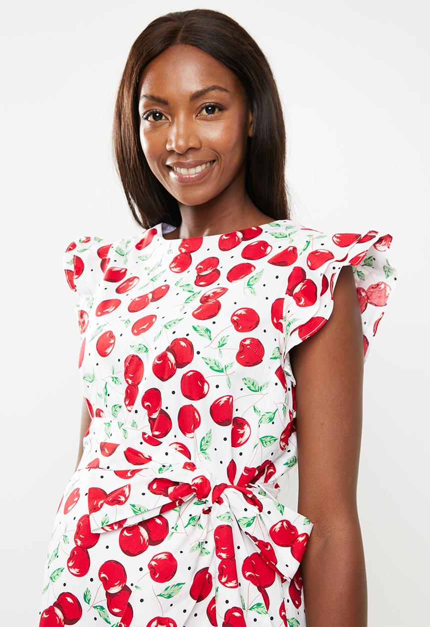 Glamorous - Maternity cherry tie waist dress - multi