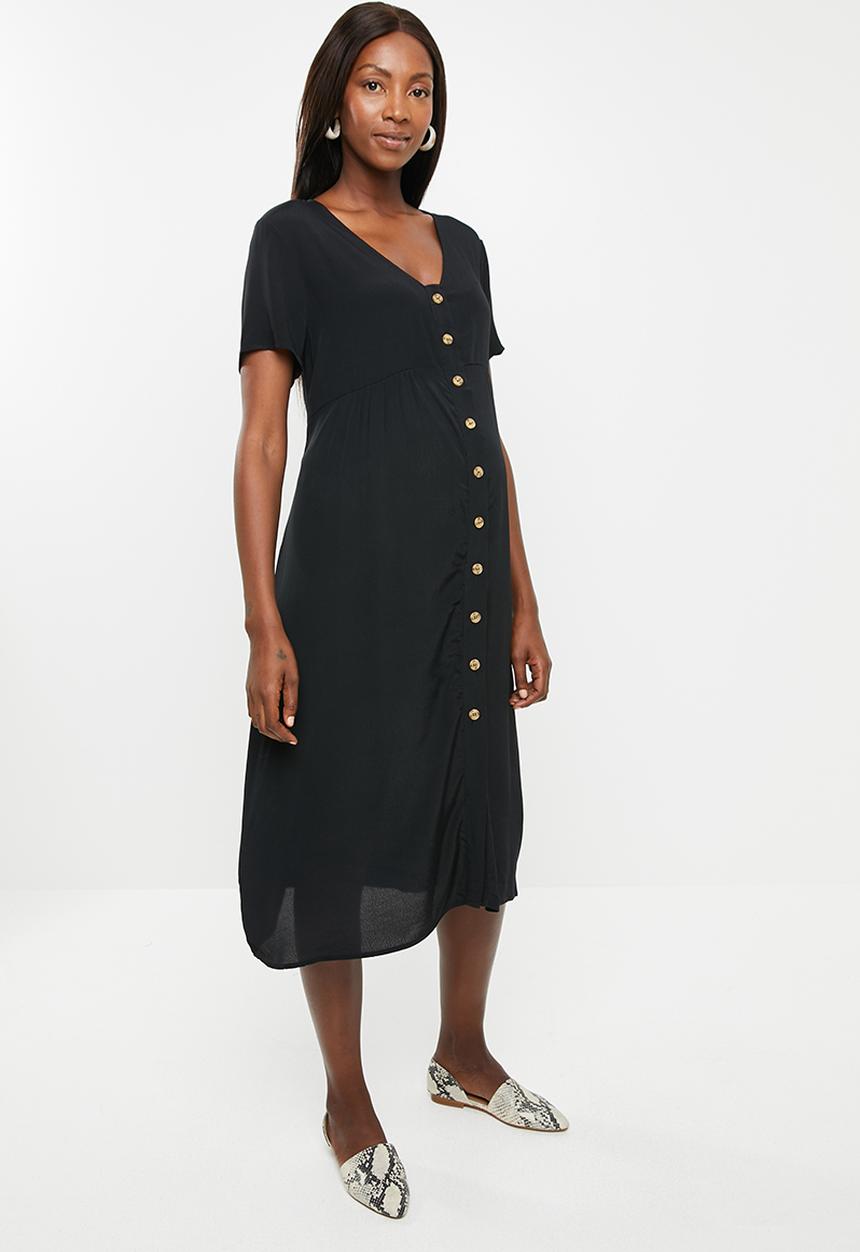 Cotton On - Maternity woven button front short sleeve midi dress - black