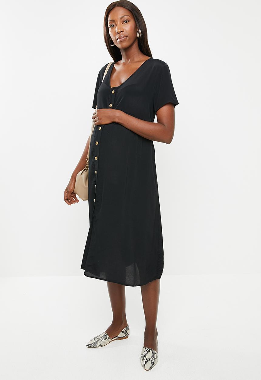 Cotton On - Maternity woven button front short sleeve midi dress - black