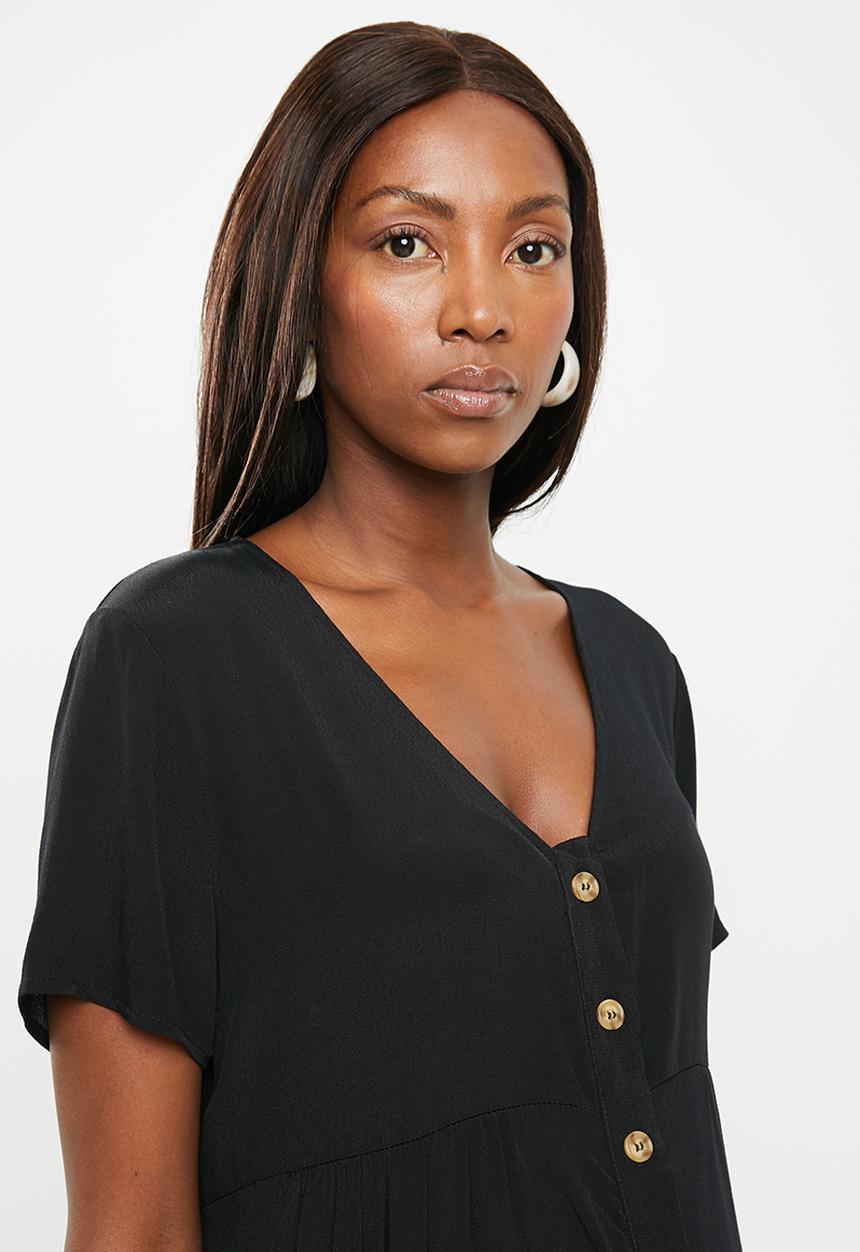 Cotton On - Maternity woven button front short sleeve midi dress - black