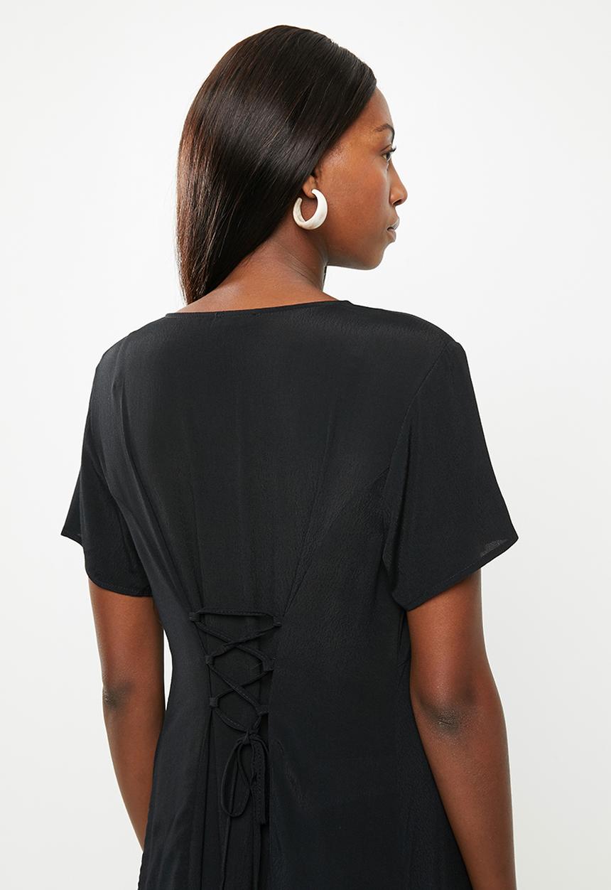 Cotton On - Maternity woven button front short sleeve midi dress - black