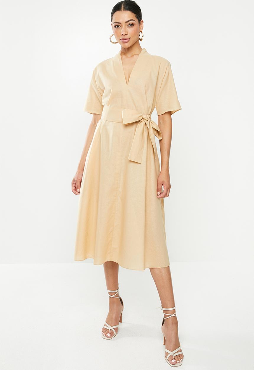 Glamorous - Tie belted wrap dress - stone
