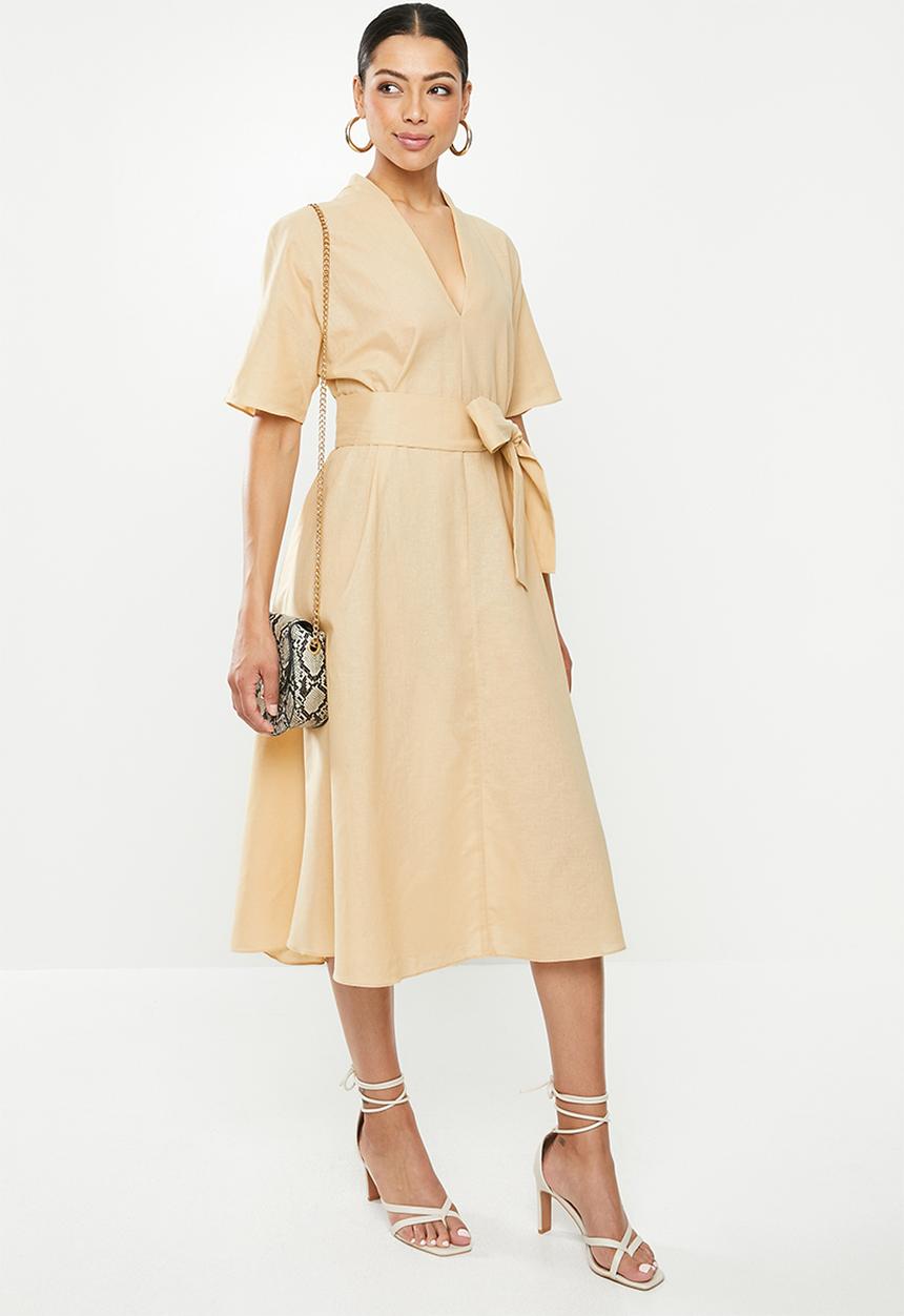 Glamorous - Tie belted wrap dress - stone