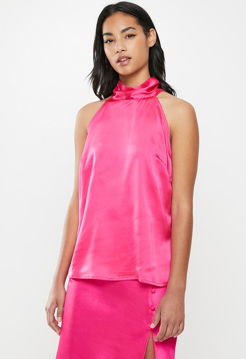 Glamorous - Petite halter sateen top - pink