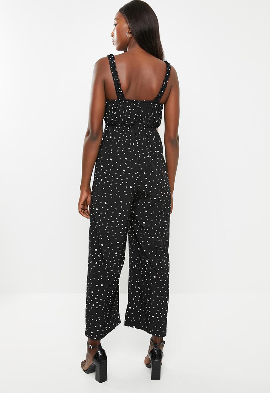 Glamorous - Maternity messy spot spaghetti strap jumpsuit - black & white