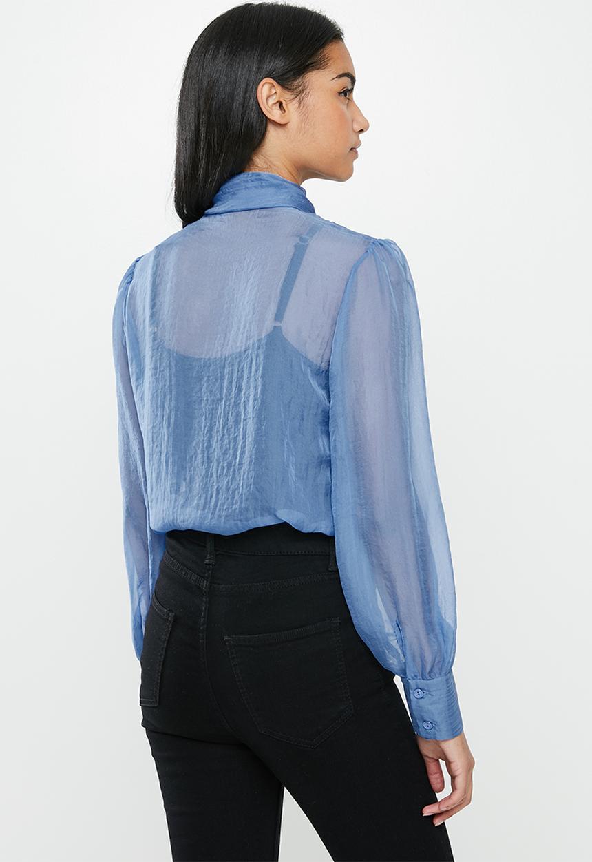 Glamorous - Petite kitty bow blouse - blue