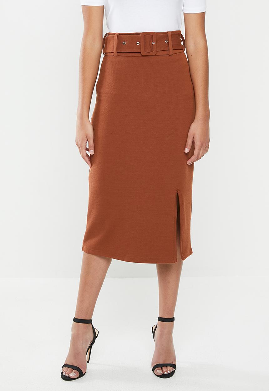 Glamorous - Petite belted pencil skirt - rust