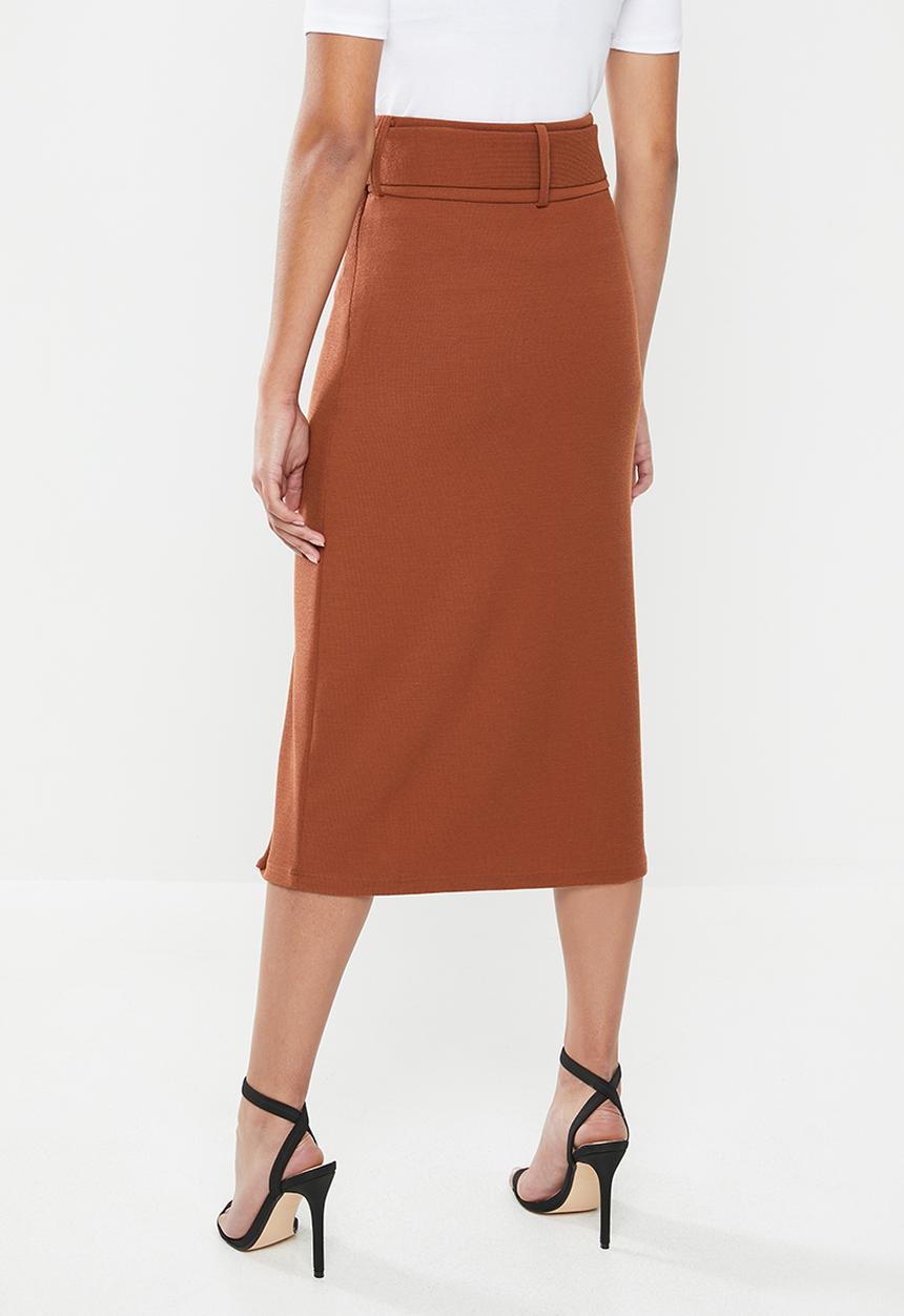 Glamorous - Petite belted pencil skirt - rust